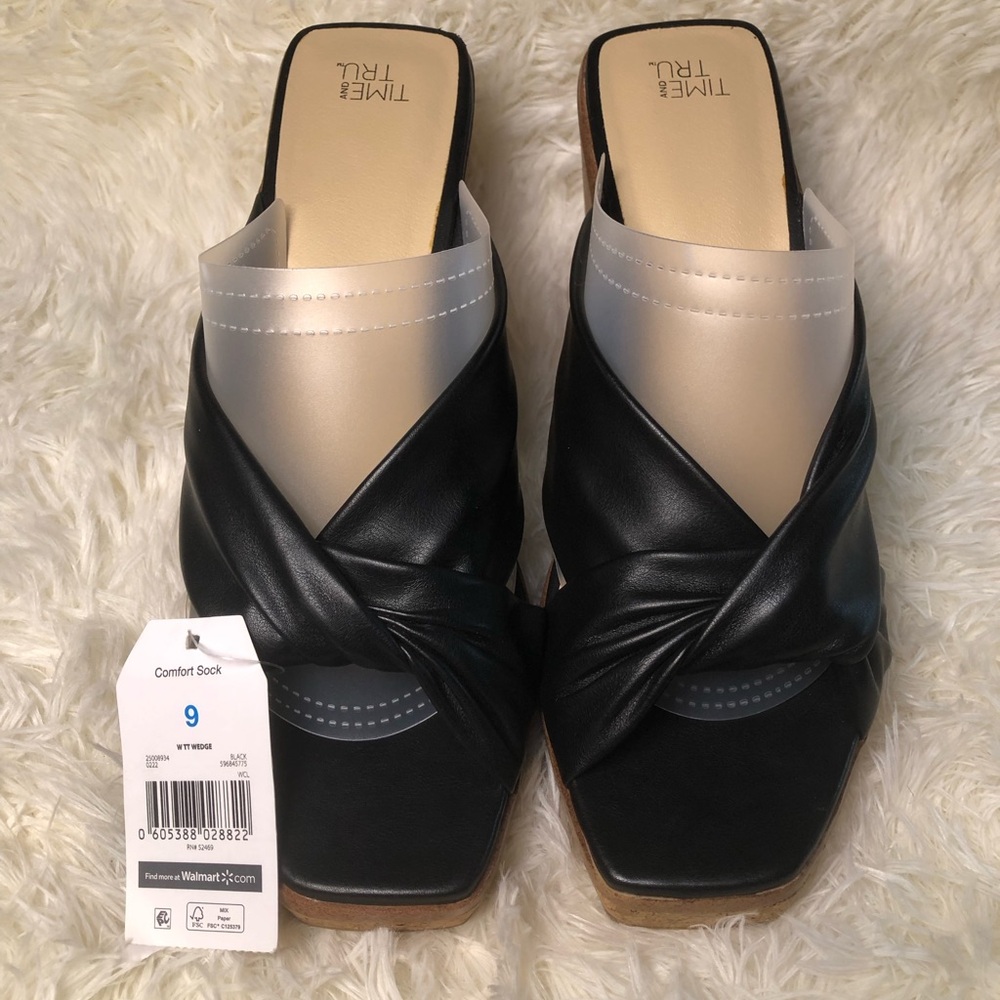 Black Twist-Knot Slide Wedges size 9 NWT - Picture 16 of 16